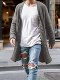 Elegant Middle Stretch Cardigan Sweater, Men's Casual Vintage Style V Neck Open Front Cardigan Coat For Fall Winter Streetwear