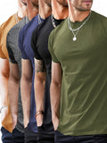 kkboxly  5pcs Men's Fashion Sports T-shirt, Casual Stretch Round Neck Tee Shirt For Summer