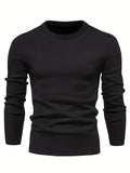 Plus Size Men's Solid Sweater  With Long Sleeves, Casual Pullover Knit Tops For Daily Life, Men Clothing