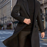 kkboxly  Elegant Retro Trench Coat, Men's Semi-formal Single Breasted Lapel Overcoat For Fall Winter Business