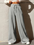 kkboxly  Drawstring Loose Solid Pants, Casual Wide Leg Long Length Pants, Women's Clothing