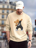 Stylish Teddy Bear Print Trendy Sweatshirt, Men's Casual Graphic Design Slightly Stretch Crew Neck Pullover Sweatshirt For Autumn Winter