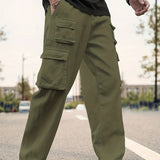 kkboxly  Plus Size Men's Solid Cargo Pants Oversized Joggers For Autumn/winter, Men's Clothing