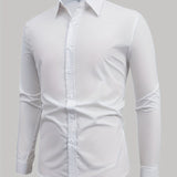 kkboxly  Slim Fit Shirt, Men's Semi Formal Lapel Button Up Long Sleeve Shirt For Spring Summer Business