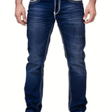 kkboxly Men's Casual Slim Fit Jeans, Chic Street Style Medium Stretch Denim Pants