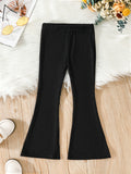 kkboxly  Girls' Ribbed Bell Bottom Trousers Stretch Slim For Outerwear Kids Flared Tight Pants For Spring And Autumn