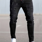 kkboxly  Chic Ripped Jeans, Men's Casual Street Style Distressed Stretch Denim Pants