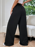 kkboxly  Solid Elastic Waist Loose Pants, Casual Wide Leg Pants For Spring & Fall, Women's Clothing