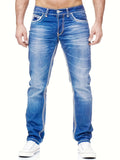 Slim Fit Distressed Jeans, Men's Casual Medium Stretch Denim Pants