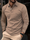 kkboxly  Solid Men's Casual Comfy Long Sleeve Lapel Shirt With Chest Pocket For Everyday Wear In Spring And Autumn