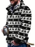 kkboxly Plus Size Men's Christmas Deer Print Sweatshirt Fleece Warm Tops For Fall Winter, Men's Clothing