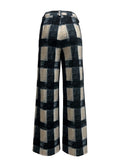 kkboxly  Plaid High Waist Wide Leg Pants, Casual Pants For Spring & Fall, Women's Clothing