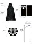 Halloween Grim Reaper Set, Halloween Party Costume Death Demon Devil Cloak Costume Set Mask Cape Gloves Set