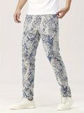 kkboxly  Men's Jacquard 2pcs, Trendy Lapel Long Sleeve Jacket And Straight Leg Stylish Pants For Spring And Autumn