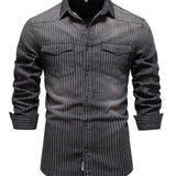 kkboxly  Striped Stretch Men's Denim Shirts Male Jeans Casual Slim