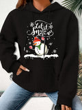 Cozy 95% Polyester 5% Spandex Women's Long Sleeve Casual Hooded Waffle Knit Sweatshirt with Adorable Snowman Christmas Applique for Fall/Winter