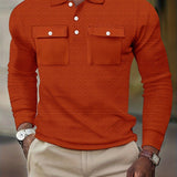 kkboxly Stylish Solid Men's Casual Comfy Long Sleeve Shirt With Pocket Design, Spring Fall