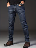 kkboxly  Classic Design Semi-formal Jeans, Men's Casual Stretch Denim Pants For All Seasons Business