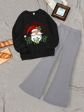 Girls' Fashion Christmas Santa Claus Print 2-Piece Set - Crew Neck Sweatshirt & Flared Pants - Casual Style, Machine Washable, Autumn/Winter