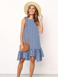 Kkboxly  Polka Dot Ruffle Hem Dress, Casual Crew Neck Sleeveless Tank Dress, Women's Clothing