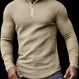 kkboxly Trendy Waffle Sweatshirt, Men's Casual Solid V Neck Sweatshirt For Men Fall Winter