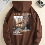 NYC Brooklyn Graphic Print Hoodie, Cool Hoodies For Men, Men's Casual Graphic Design Pullover Hooded Sweatshirt With Kangaroo Pocket Streetwear For Winter Fall, As Gifts