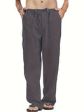 kkboxly Men's Cotton & Linen Blend Long Pants, Loose Elastic Waist Large Pocket Trousers