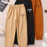 3 Pcs Girls Joggers Letter Print Elastic Waist Trendy Sweatpants Jogger Pants Outfit