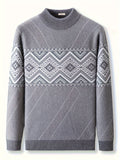 kkboxly  Men's Argyle Pattern Knitted Pullover, Casual Slightly Stretch Breathable Sweater For Outdoor Winter