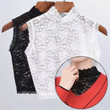 kkboxly  Plus Size Fake Collar Solid Color Lace Floral False Collar Elegant Detachable Half Shirt Blouse For Women