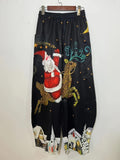 Christmas Print Elastic Waist Pants, Casual Loose Pants With Pocket, Women's Clothing