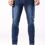 kkboxly  Slim Fit Jeans, Men's Casual Street Style Solid Color Mid Stretch Denim Pants For Spring Summer