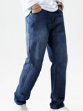 kkboxly  Straight Leg Jeans, Men's Casual Street Style Solid Color Denim Pants For Spring Summer