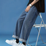 kkboxly  Men's Casual Street Style Wide Leg Denim Pants For Spring Summer