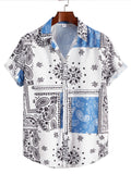 kkboxly Paisley Print Men's Casual Short Sleeve Mismatch Shirt, Men's Shirt For Summer Vacation Resort