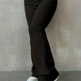 kkboxly  Plus Size Casual Pants, Women's Plus Solid Textured High Rise High Stretch Flared Leg Trousers