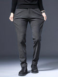 Men's Comfy Straight Leg Business Trousers, Slim Fit Pants With Pockets For Business Formal Occasion