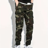 Camouflage Multi Pockets, Men's Cotton Cargo Pants, Trendy Comfy Jogger Pants Work Pants, Mens Clothing