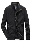 kkboxly  Men's Casual Comfy Cotton Windbreaker Jacket, Chic Stand Collar Zipper Pocket Cargo Jacket