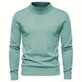 kkboxly  Men's Long Sleeve Turtleneck Knitted Sweater, Men's Casual Warm Solid Mid Stretch Pullover Sweater For Fall Winter