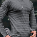 kkboxly  Solid Trendy Checkered Sweatshirt, Men's Casual Classic Design Crew Neck Pullover Sweatshirt For Men Fall Winter