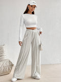 kkboxly  Solid Elastic Waist Loose Pants, Casual Wide Leg Pants For Spring & Fall, Women's Clothing