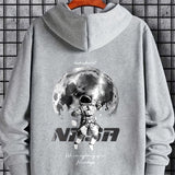 kkboxly  Astronaut Pattern Zip Up Hoodie, Men's Casual Stretch Hooded Sweatshirt Sportswear