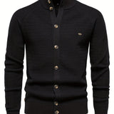 kkboxly  Men's Classic Design Knitted Cardigan Cotton Blend Button Mock Neck Sweater