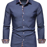 kkboxly  Men's Long Sleeve Denim Clash Shirt