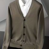 kkboxly  Men's V-neck Casual Cardigan, Plain Thermal Regular Fit Knit Sweater For Spring Autumn