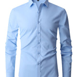 kkboxly  Classic Design Shirt, Men's Semi-formal Button Up Lapel Long Sleeve Shirt For Spring Summer Business