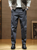 kkboxly  Spring And Autumn Men's Casual Cargo Solid Straight Cotton Comfy Pants With Pockets For Outdoor