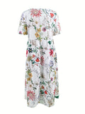 kkboxly  Floral Print Crew Neck Dress, Casual Short Sleeve Dress For Spring & Summer, Women's Clothing