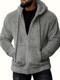 kkboxly  Trendy Fluffy Snuddie Men's Hooded Jacket Casual Long Sleeve Hoodies With Zipper Gym Sports Hooded Coat For Winter Fall